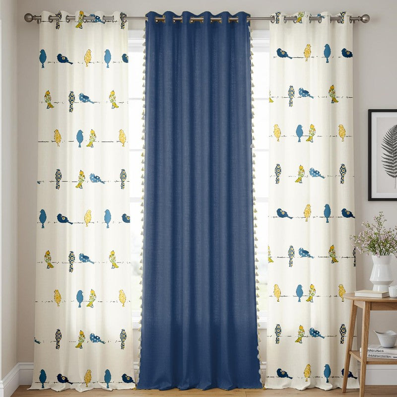 Urban Space Humming Bird Blue Curtains - Set Of Three media 3
