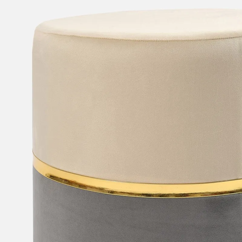Dualtone Solid Velvet Pouffe - Beige & Grey media 4