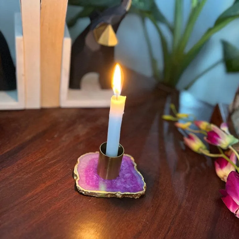 Niema Handcrafted Agate Candle Holder - Pink media 4