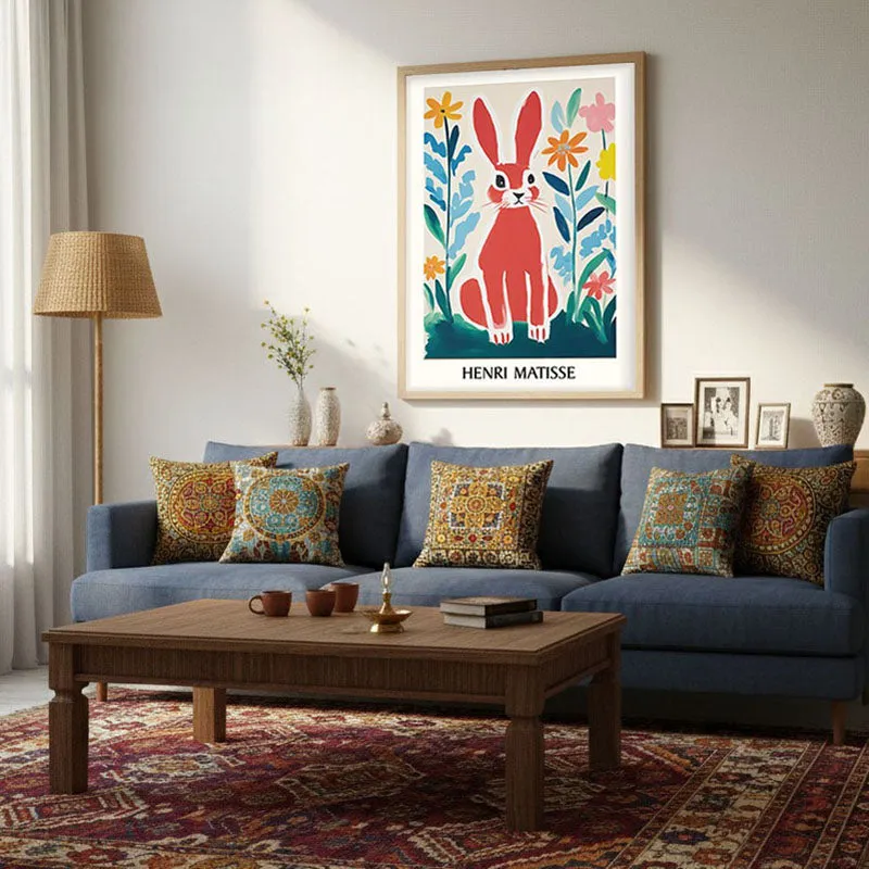 Red Rabbit Inspired by Henri Matisse Archival Canvas Wall Art - Natural Brown Frame media 3