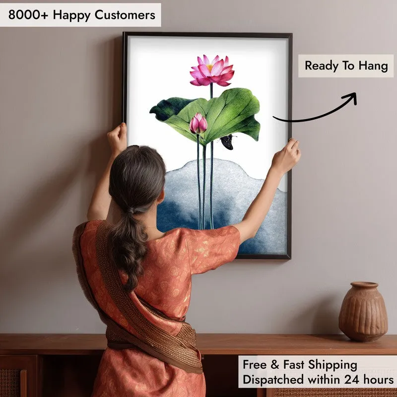 Watercolor Lotus Archival Paper Wall Art With Frame media 7