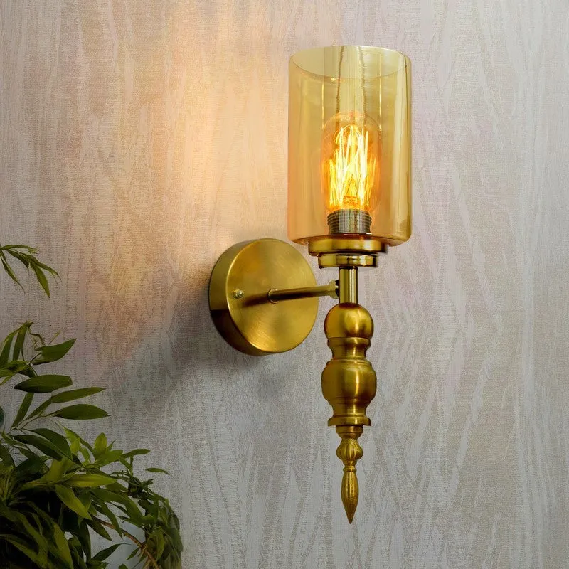 AuraGlow Versatile Glass & Metal Wall Lamp (Gold) - Set Of Two media 1