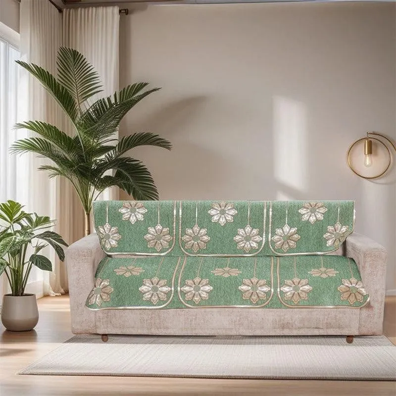 Mitha Floral  Sofa Cover (Green) - Set Of Six media 3