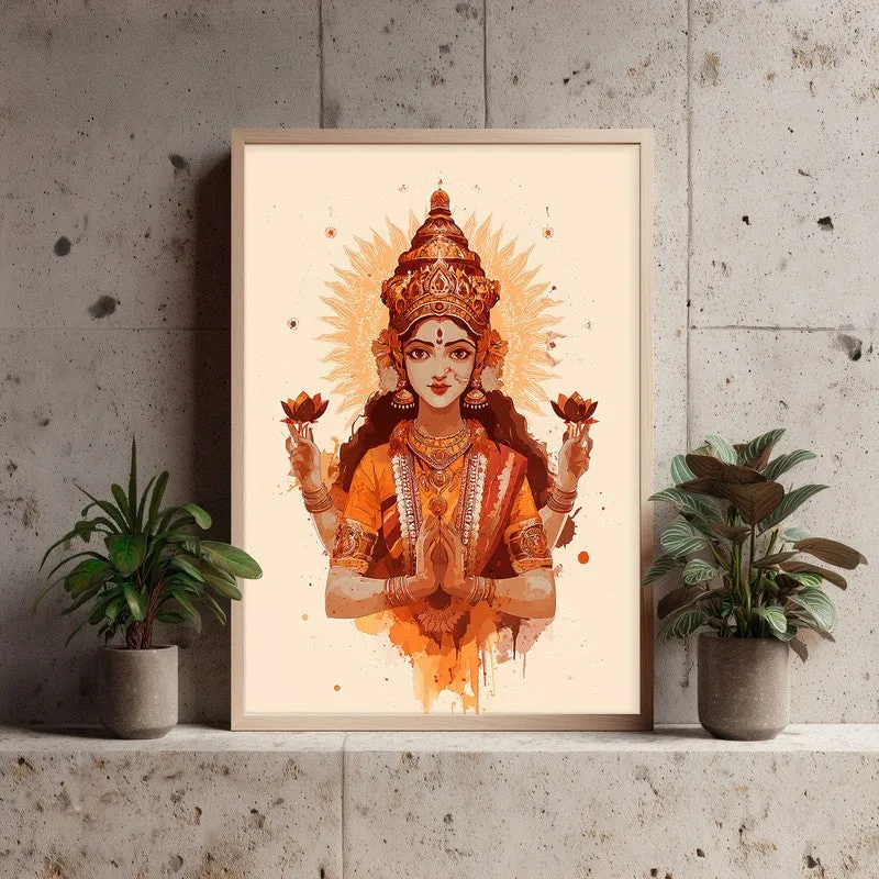 Divine Grace of Goddess Mahalaxmi Archival Paper Wall Art - Natural Brown Frame media 3