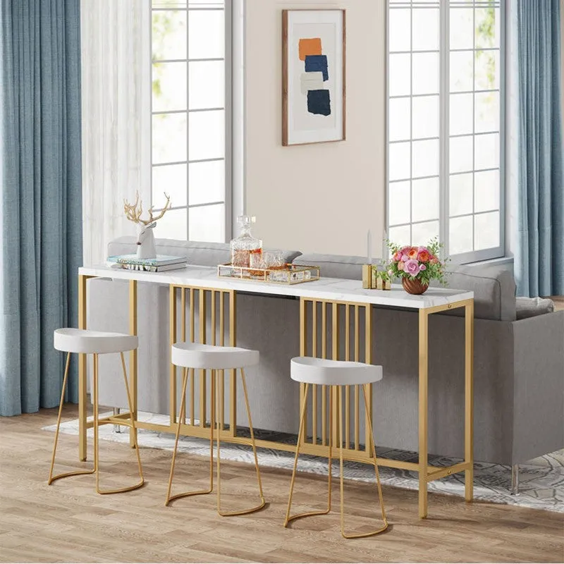 Narrow Long Metal Console Table with White Marble Top (Gold) - Large media 5