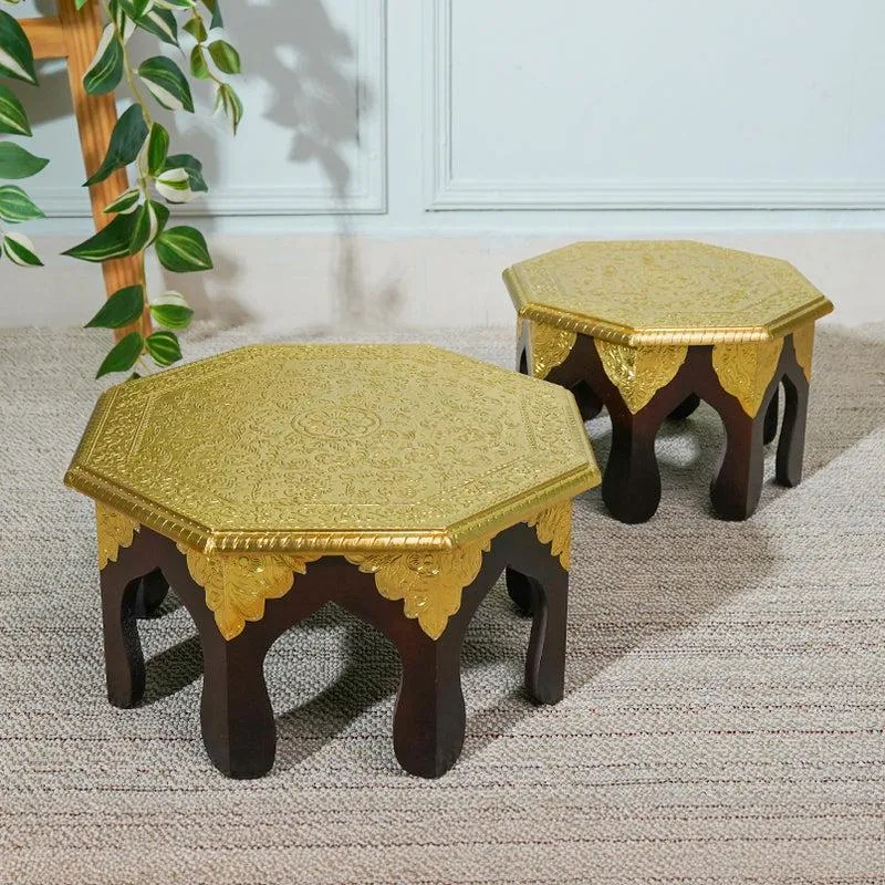 Dikara Ethnic Wooden Stool - Set Of Two media 1