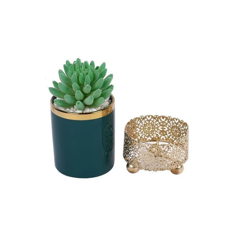 Faux Big Gasteria In Blue Ceramic Pot - 15.5 cms media 4