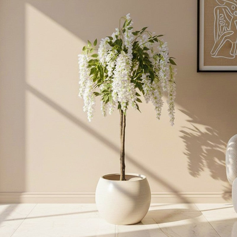 Blooming Wisteria Artificial Plant With Black Plastic Pot