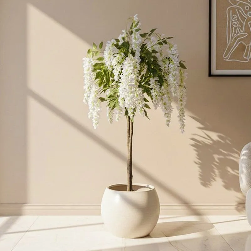 Blooming Wisteria Artificial Plant With Black Plastic Pot media 1
