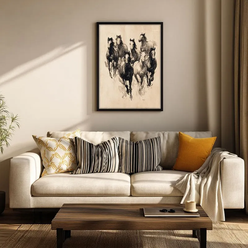 Sepia Wild Horse Wall Painting With Black Frame media 5