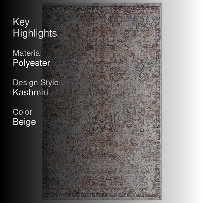 Isabella Ethnic Polyester Carpet - Beige media 2