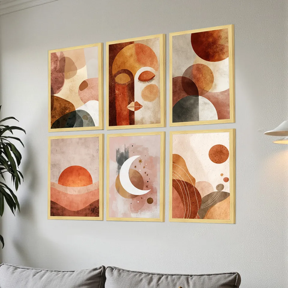 Lunera Abstract Celestial Wall Painting With Frame - Set Of Six media 3
