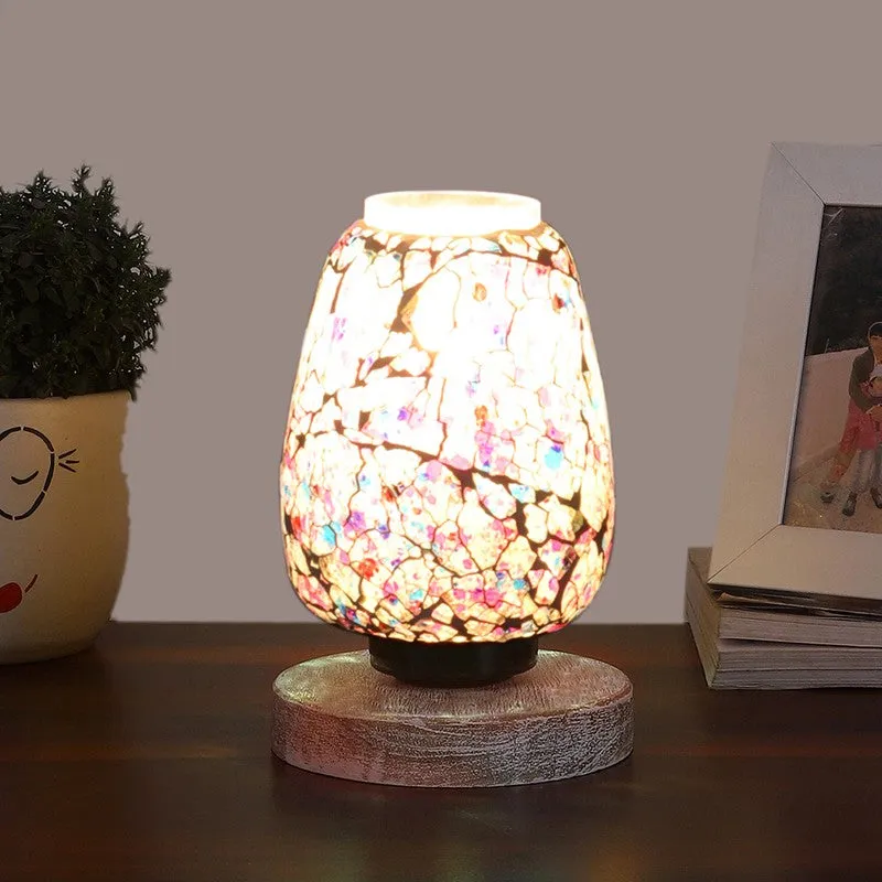 Glevis Glass Table Lamp With Wooden Base - Multicolor media 3
