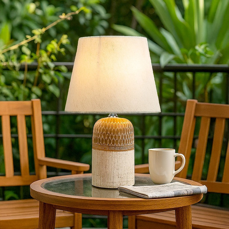 Flexora Ceramic Table Lamp with Fabric Shade - White,Brown