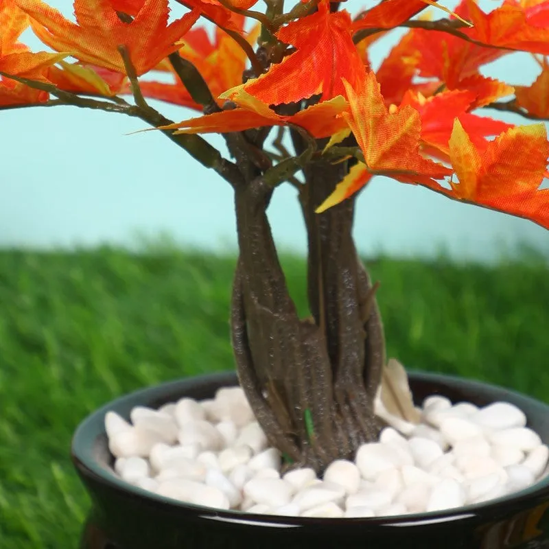 Artificial Orange Maple Bonsai Plant With Ceramic Pot - 1 Feet media 3