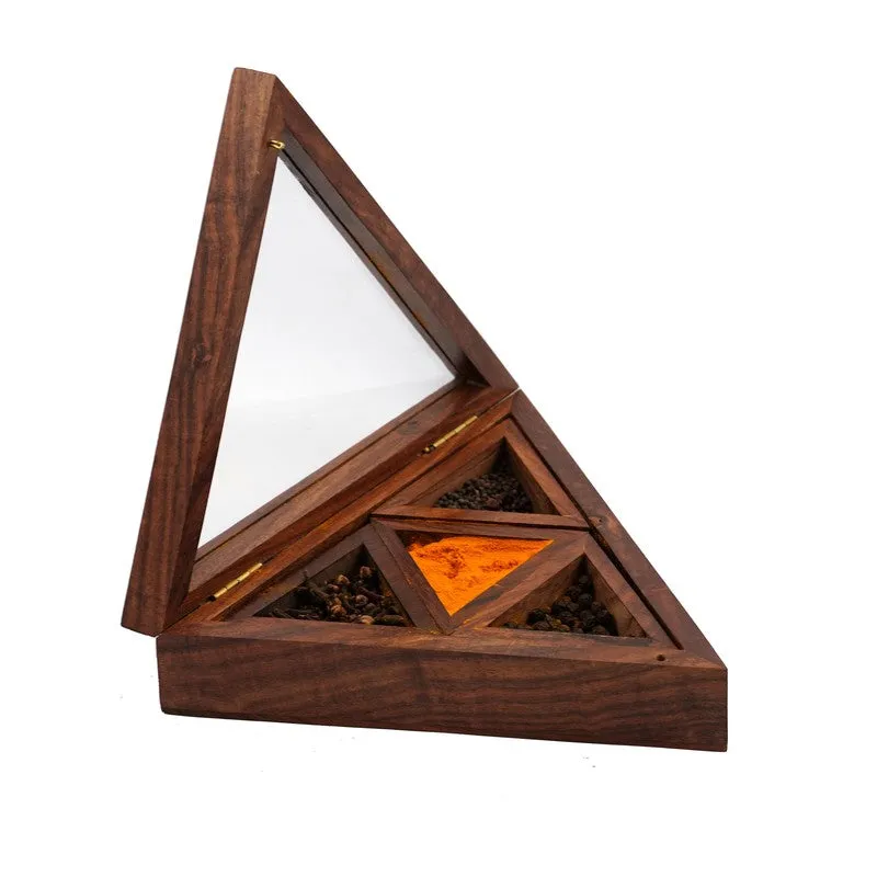 Rasoi Sheesham Wood Triangle Masala Box - Six Piece Set media 6