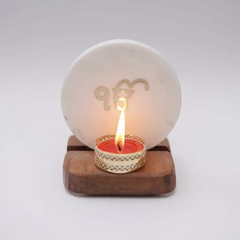 Ik Onkar Marble Religious Accent With Tealight Candle Holder media 3