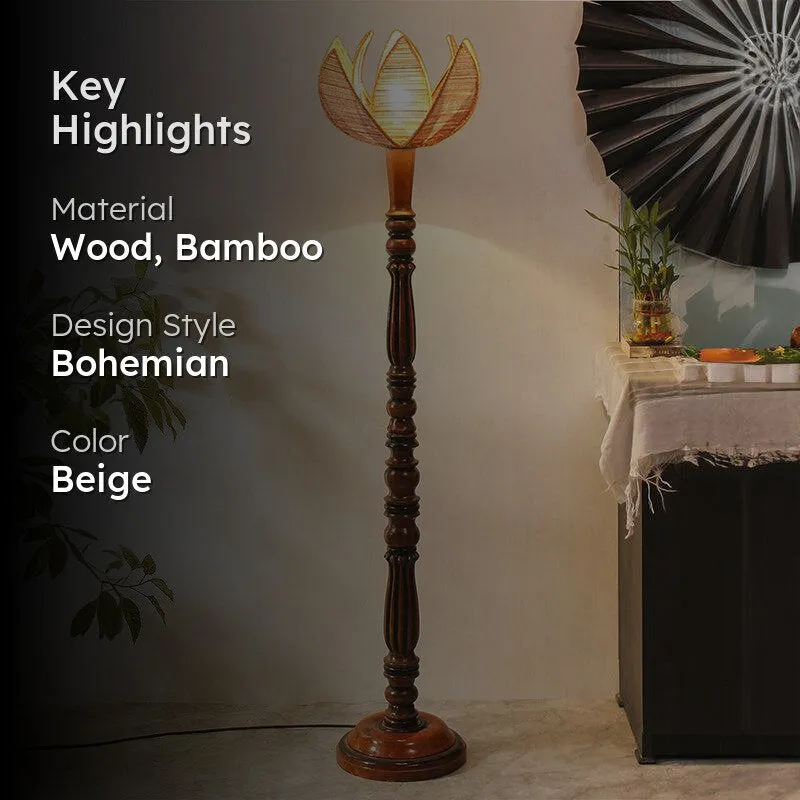 Kamala Masiya Vintage Wooden Floor Lamp - Beige media 2