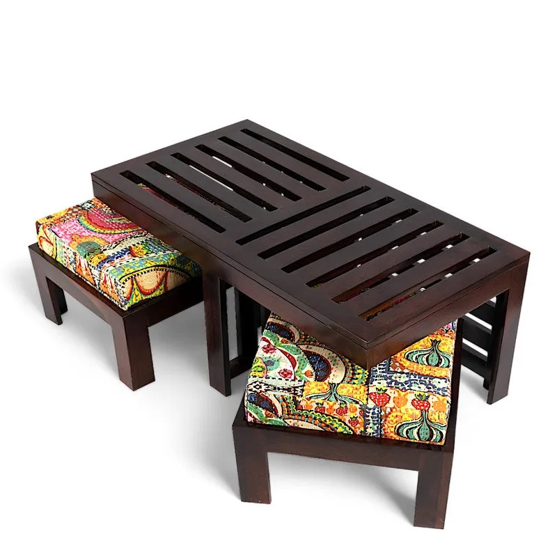 Zavro Sheesham Wooden Center Table with Stools (Deep Brown) - Five Piece Set media 7
