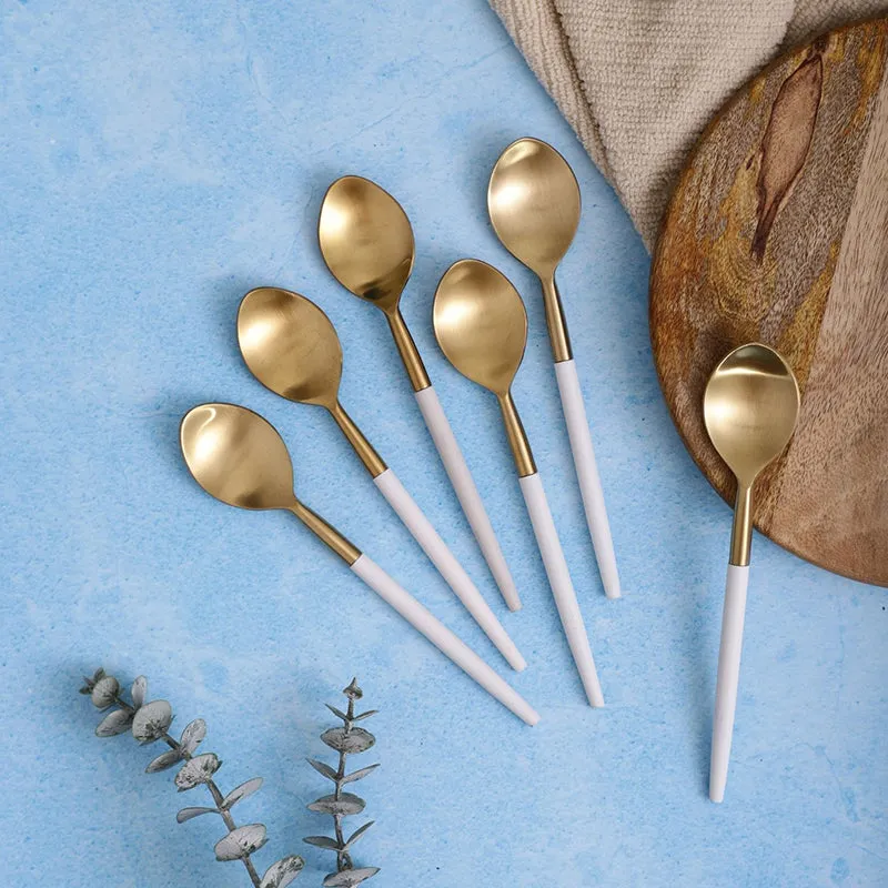 Stirling Stainless Steel Spoon Set (Gold & White) - Set Of Six media 3
