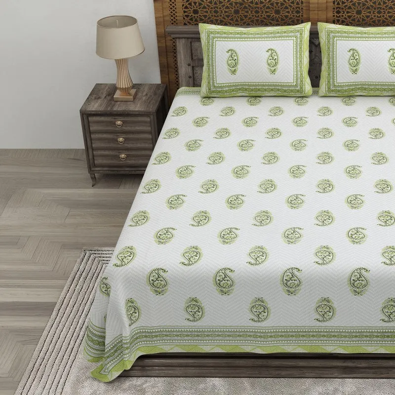 Vineva Cotton Bedsheet (Green,White) - 240 TC media 3