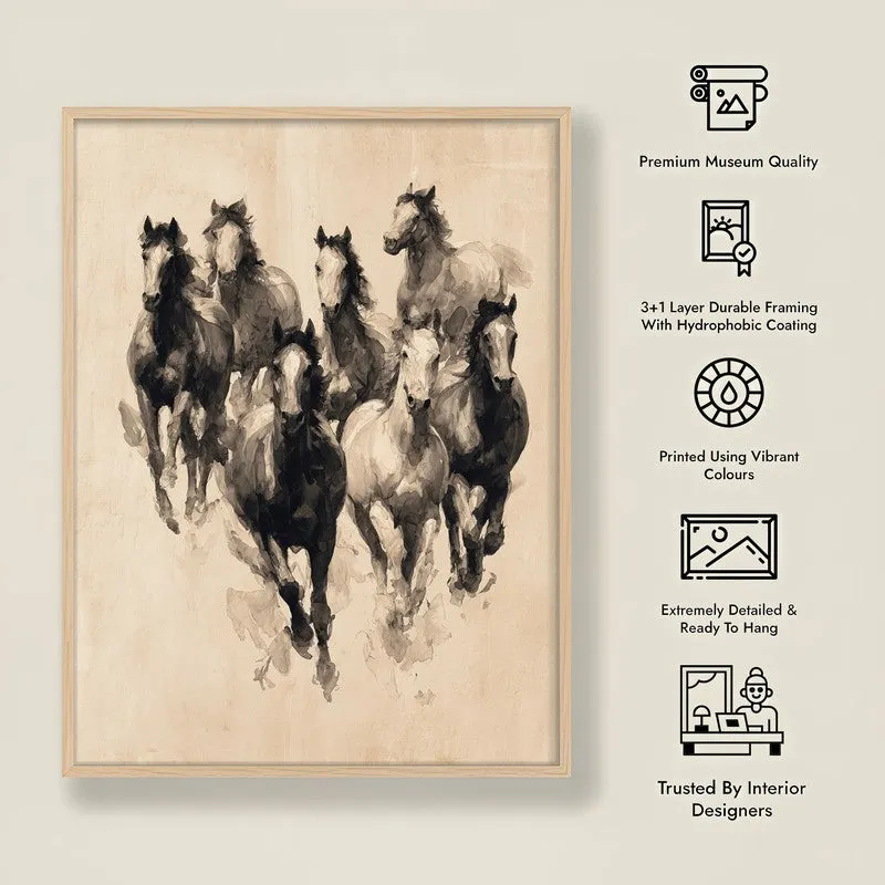 Sepia Wild Horse Wall Painting With Brown Frame media 10