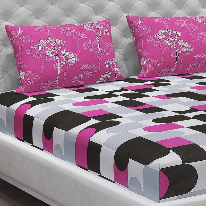 Monte Carlo Multi Blocks Cotton Bedsheet (Pink,Black) - 104 TC media 5