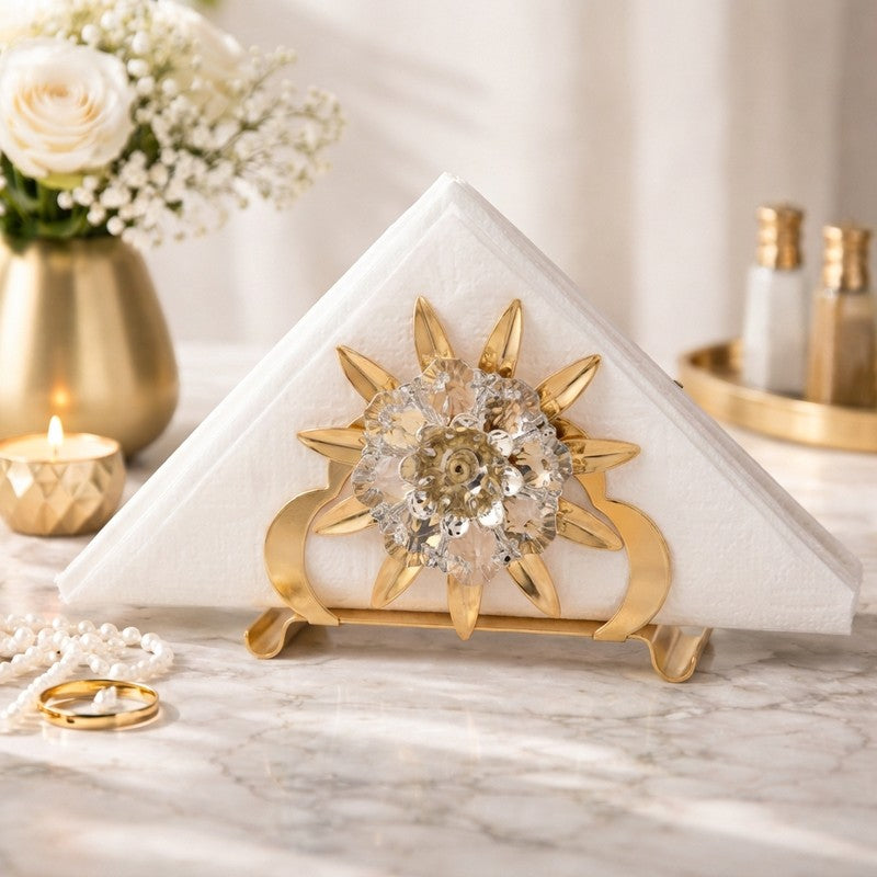 Opulent Floral 24K Gold Plated Mild Steel Tissue Holder