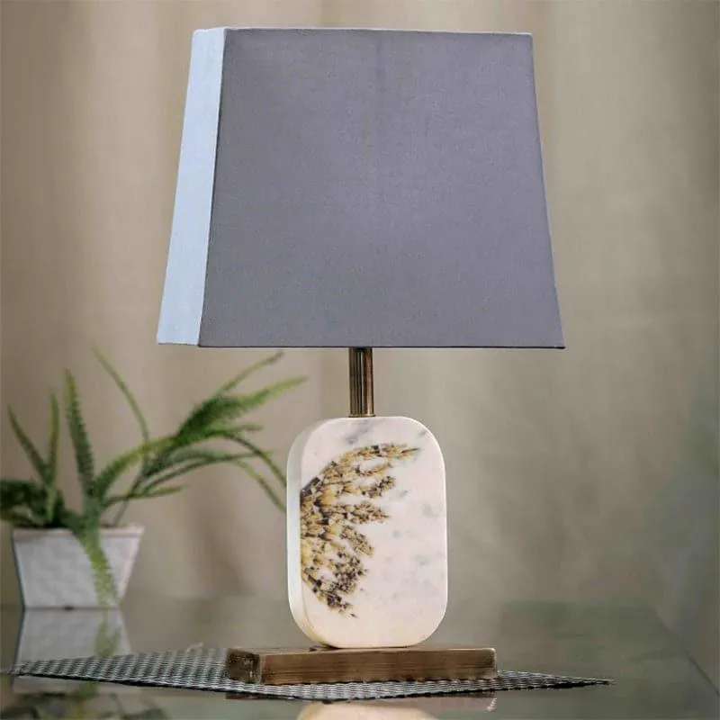 Winged Printed Marble & Brass Base Fabric Table Lamp - Grey,White media 3