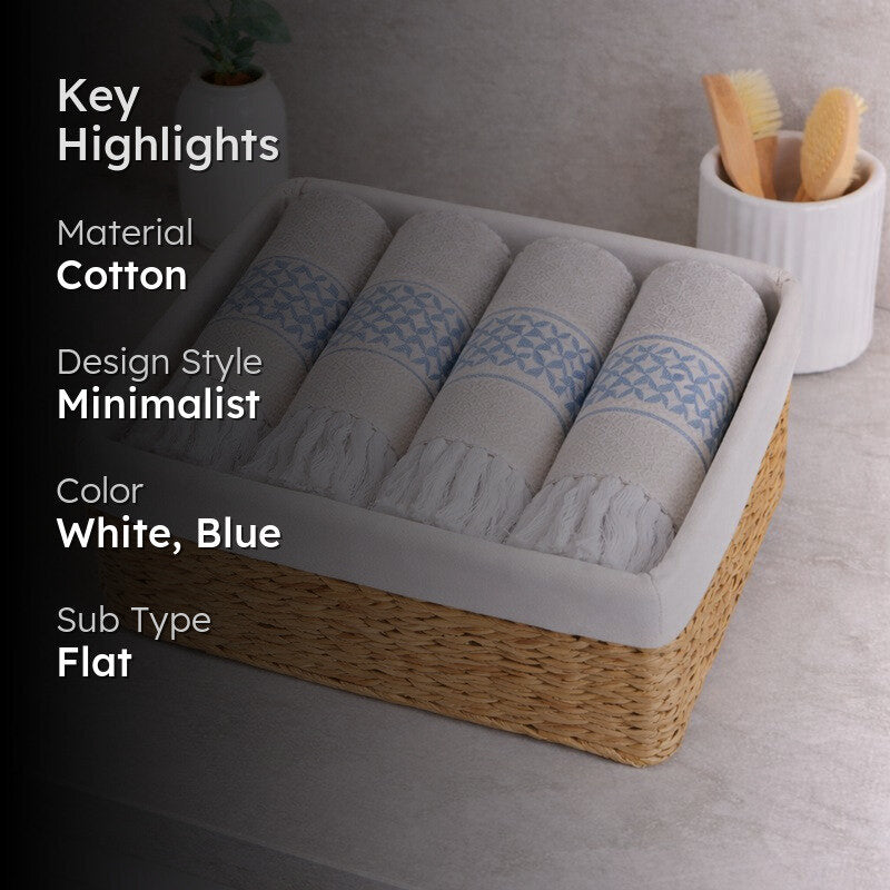 MosacStrip Cotton Hand Towel (Blue) - Set Of Four media 2