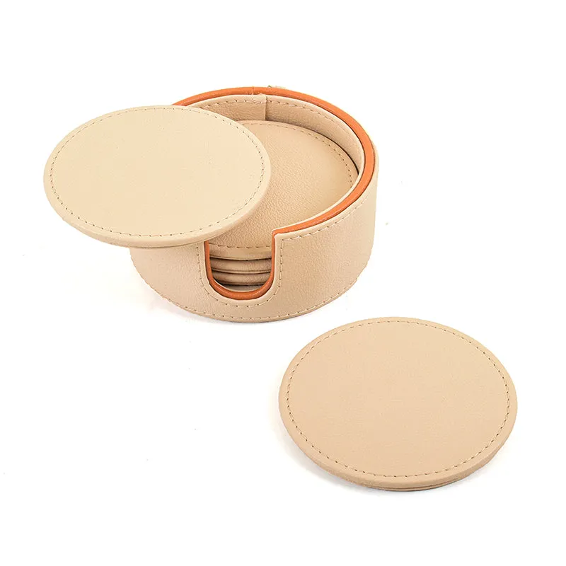 Tisca Faux Leather Coaster (Beige) - Seven Piece Set media 4