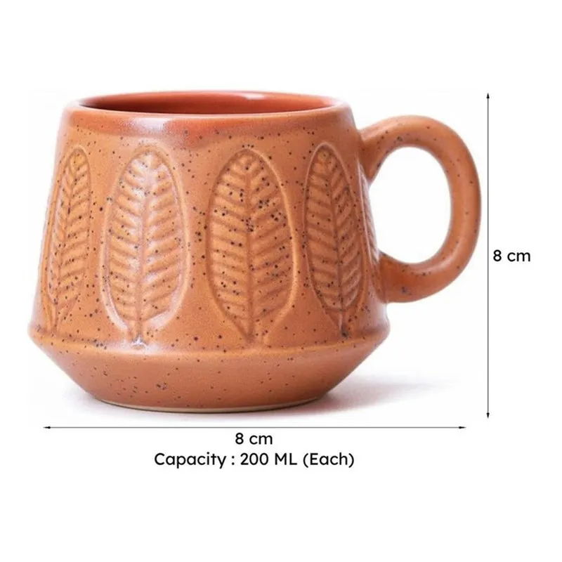 Bergo Ceramic Tea Cup (200 mL Each)/Peach,Grey)-  Set of Two media 7