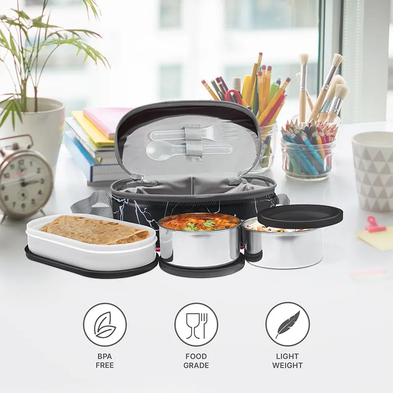 Milton Saveur Lunch Box With Insulated Bag (Black/280 mL/500 mL) - Three Piece Set media 3