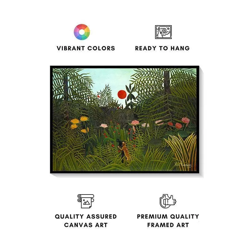 Jungle and Setting Sun Canvas Wall Painting - Black Frame media 4