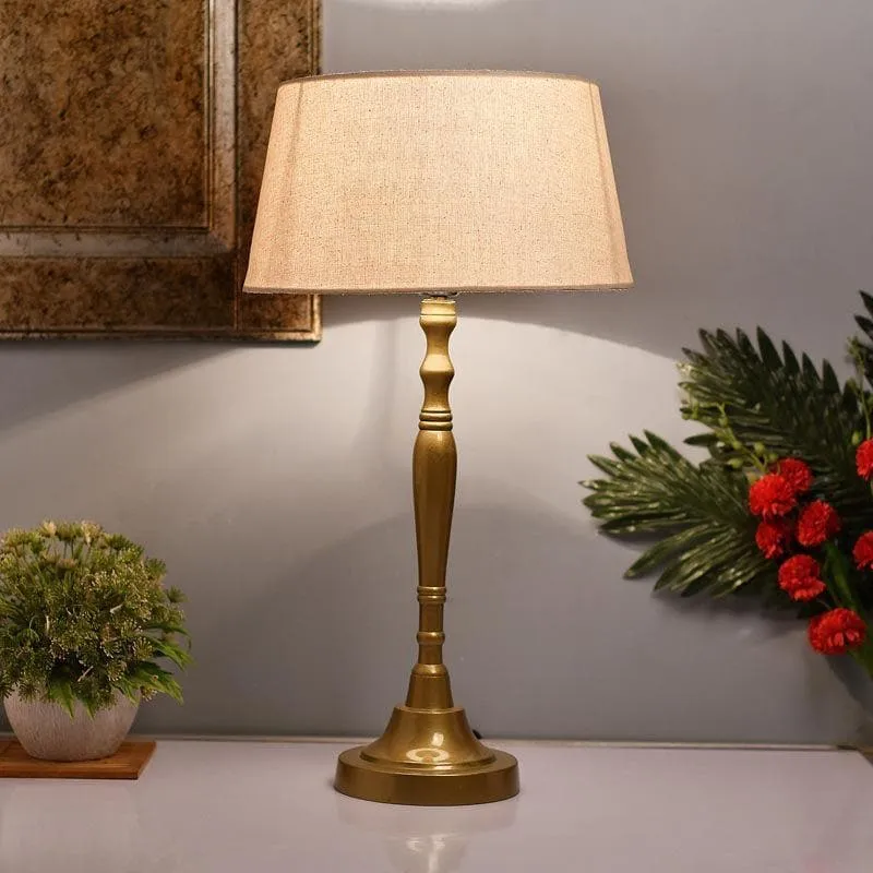 Imperial Gold Fabric Table Lamp With Drum Shade - Gold,Beige media 1
