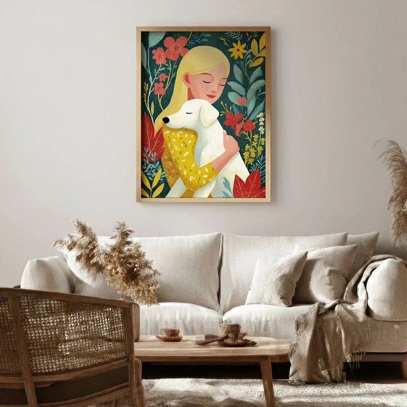 Petals & Paws Canvas Wall Painting - Brown Frame media 1