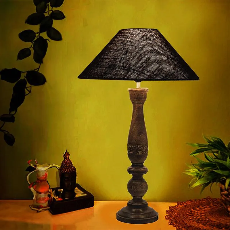 Nihara Wooden & Jute Table Lamp - Black,Brown media 1