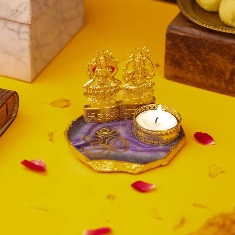 Laxmi Ganesha Kripa Tealight Candle Holder - Violet media 1