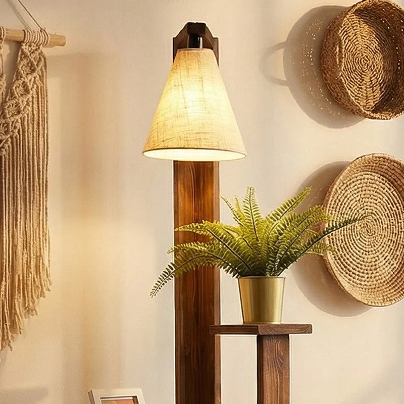 Clastre Jute & Wooden Floor Lamp With Shelves media 4