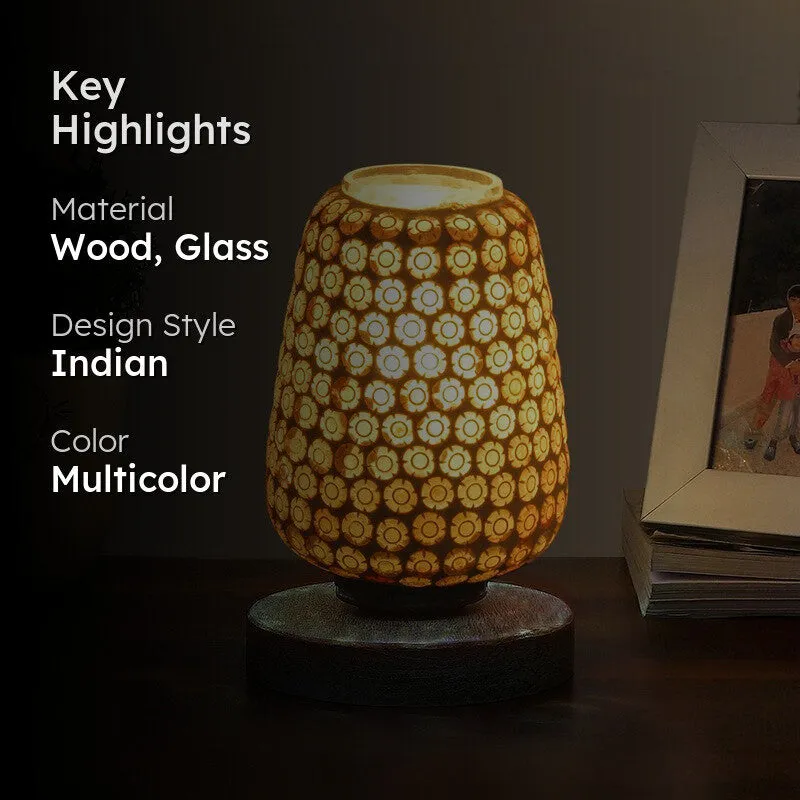 Sparklen Glass Table Lamp With Wooden Base - Multicolor media 2