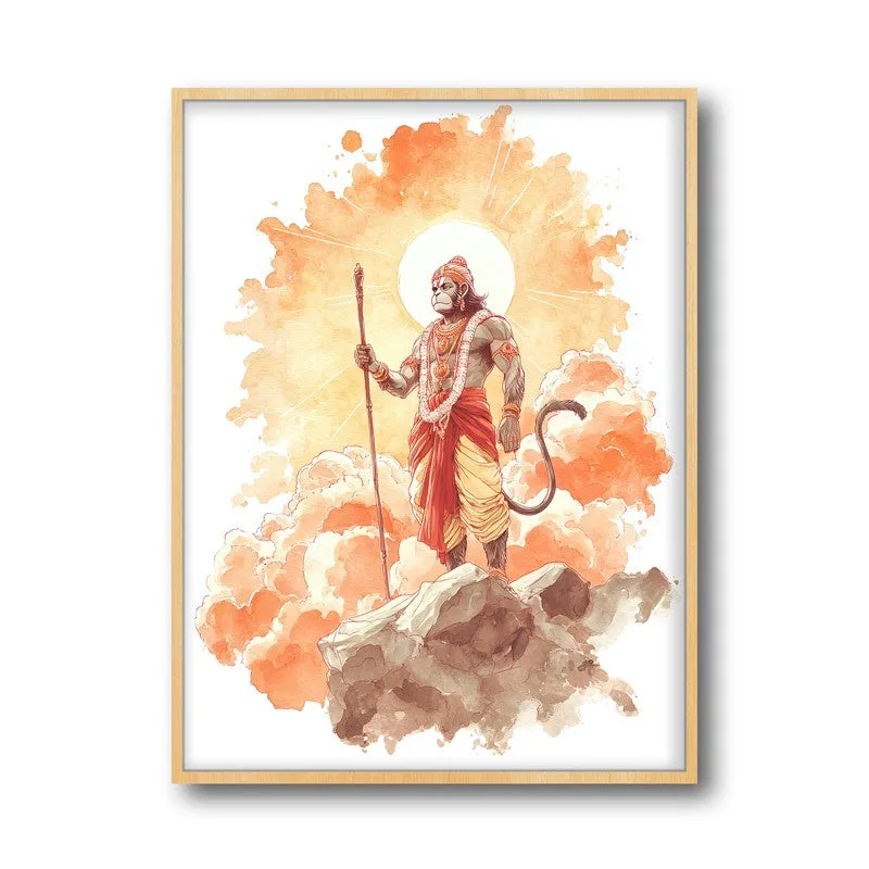 Sri Hanuman with Sun Aura I Archival Paper Wall Art - Natural Brown Frame media 5