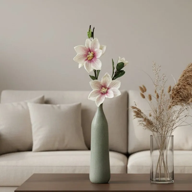 Artificial Magnolia Flower Stick - Pink,Green media 1