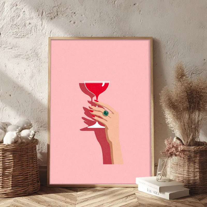 Pink Palette Canvas Wall Painting - Brown Frame media 3