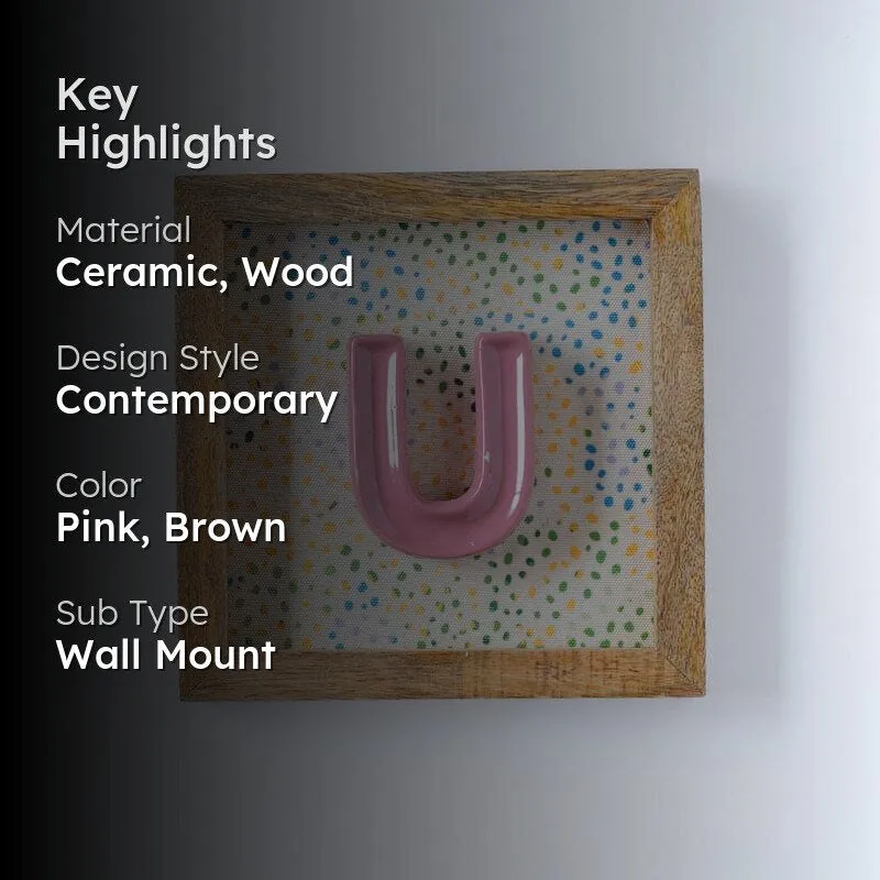 (U) Mini Mottled Mono Ceramic & Wooden Wall Accent - Pink media 2