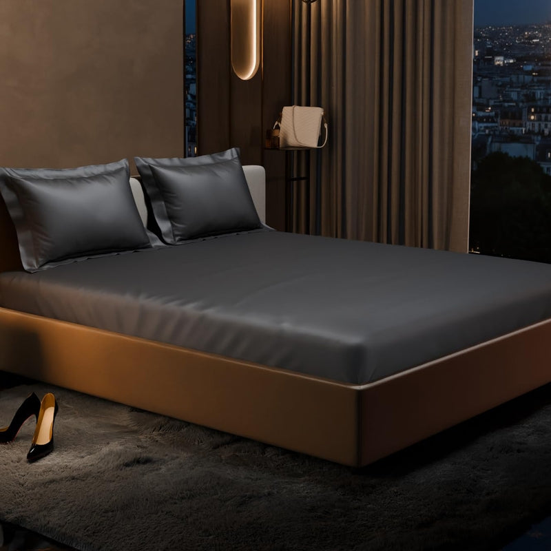 Purelle Satin Fitted Bedsheets (Dark Grey) - 150 GSM