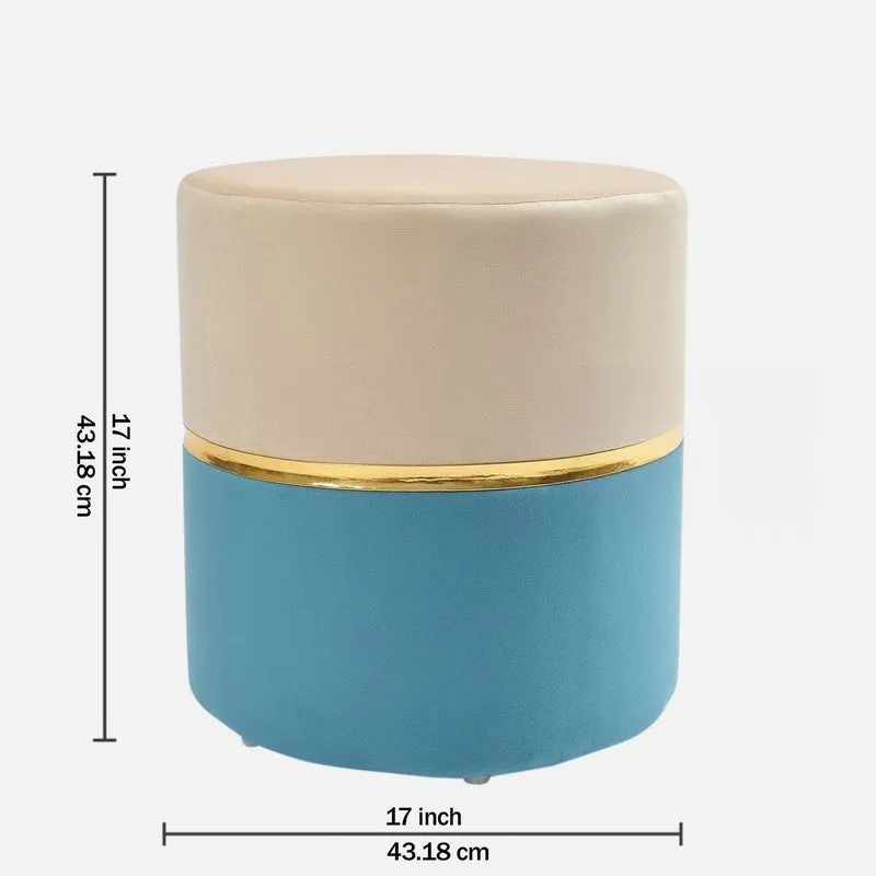 Dualtone Solid Velvet Pouffe - Beige & Blue media 6