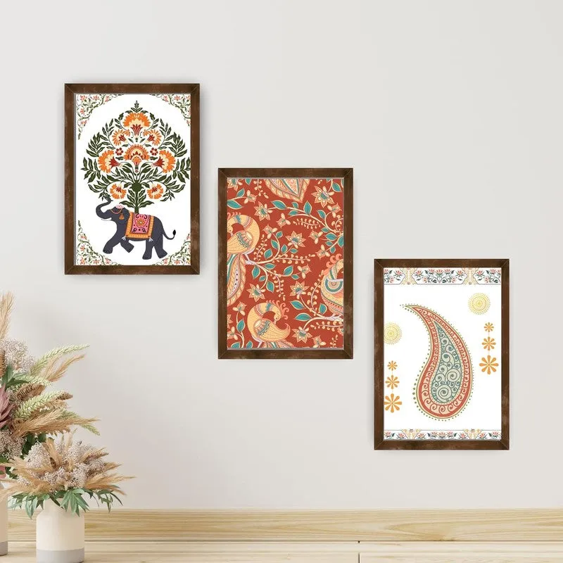 Paisley Charm Paper Wall Painting With Frame - Brown media 3