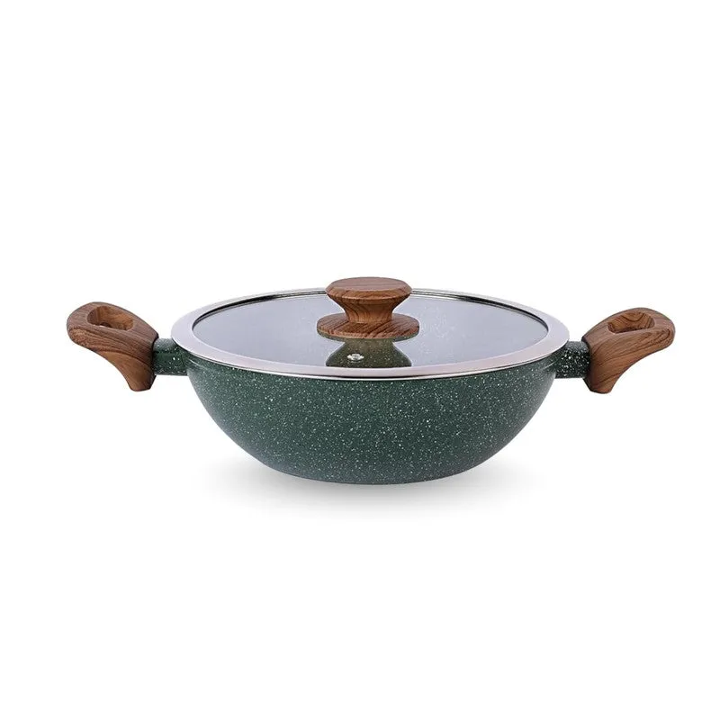 Salford Forged Non Stick Kadai with Glass Lid (Moss Green) -  2500 mL media 3