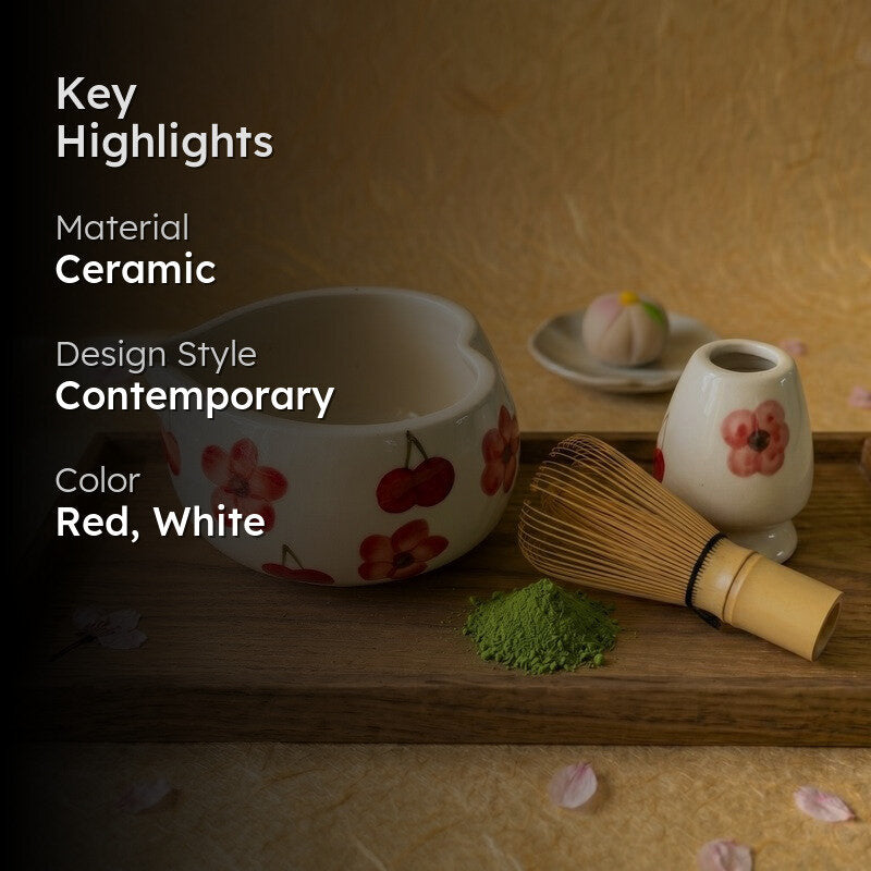 Sakura Ceramic Matcha Bowl & Whisk Holder Set - 550 mL media 2