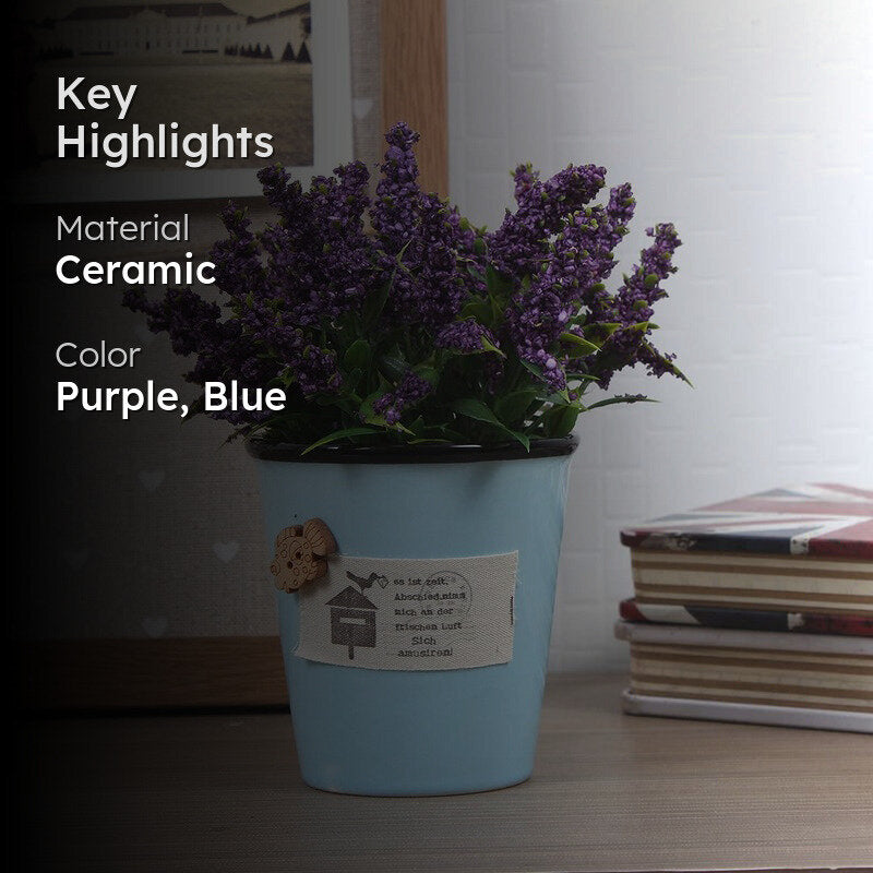 Faux Lavender Artificial Flower With Ceramic Pot media 2